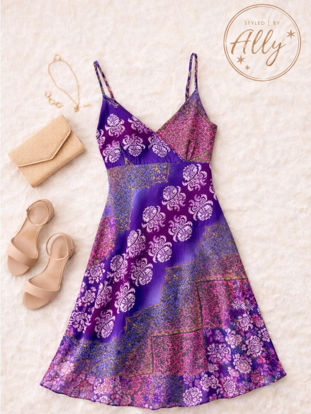Forever 21 Floral Maxi Dress | Purple Pink Patchwork Print | Size Small